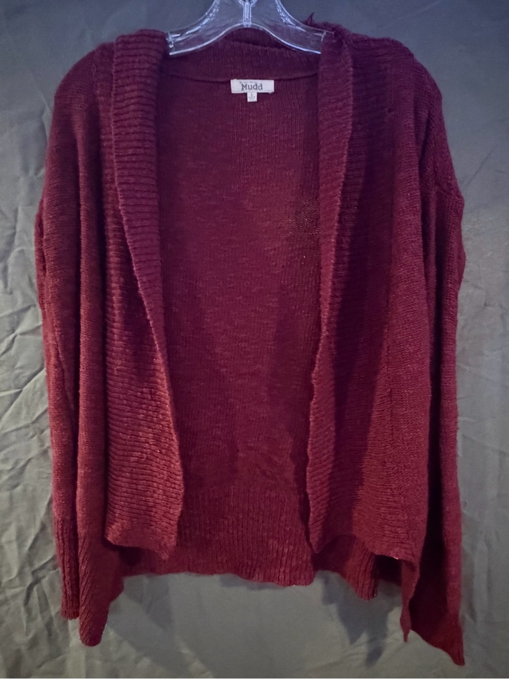 Mudd Open-Front Knit Cardigan in Burgundy